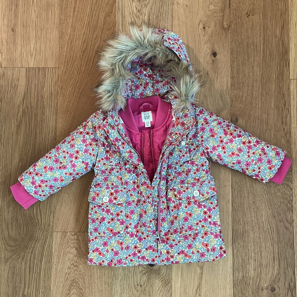 Baby Gap fur-lined hooded parka with jacket insert